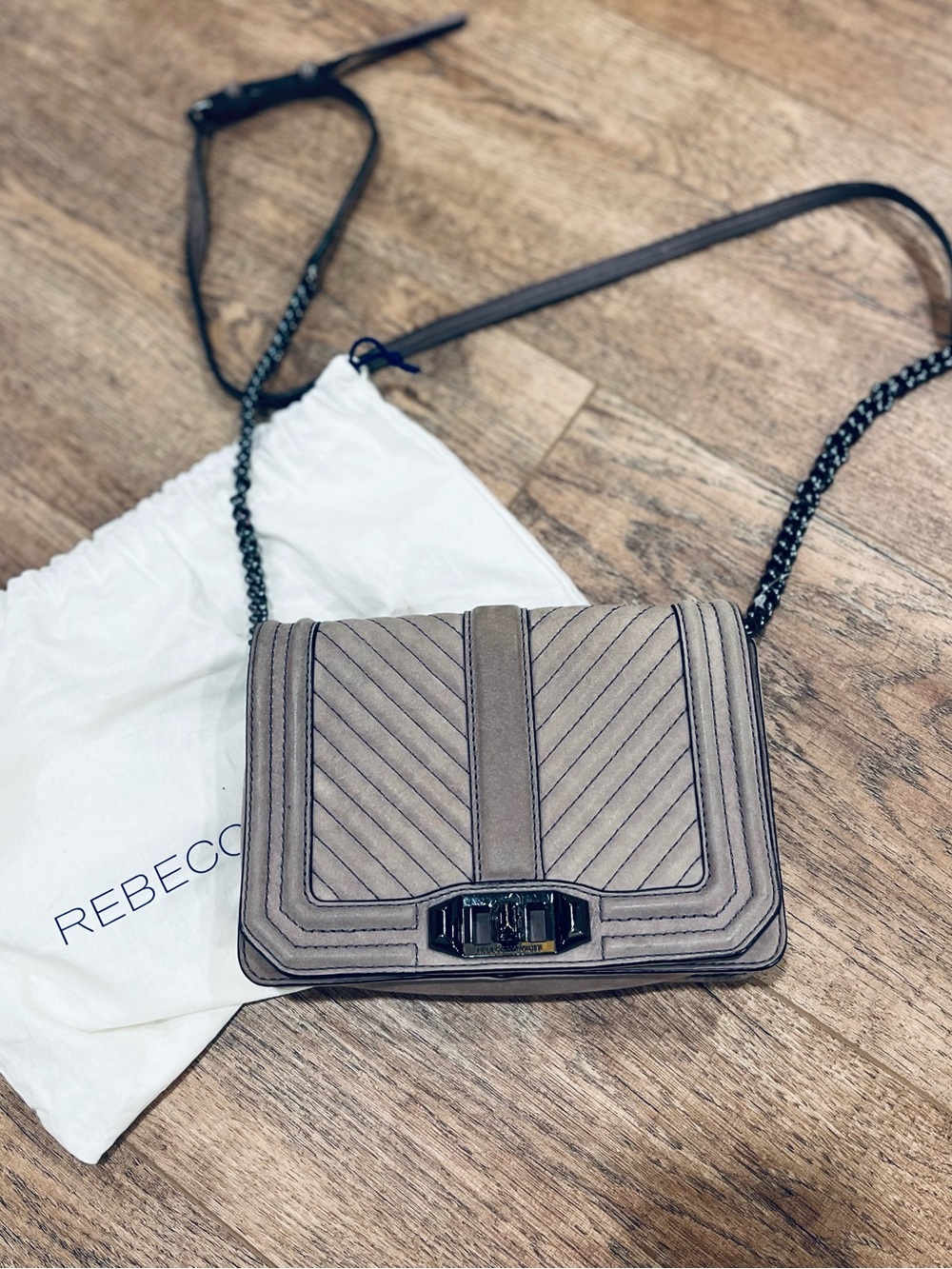 Rebecca Minkoff Quilted Leather Chevron Crossbody in Taupe